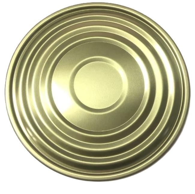 Embalagem de alimentos Canais de lata de estanho Capa de lata de estanho 153mm Diâmetro 603D Fim inferior Laca dourada BPANI