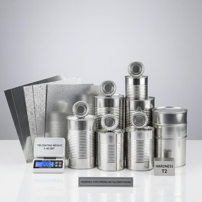 Latas de Embalagem Tampas Coroa Folhas de Flandres Peso do Revestimento de Estanho 5 a 40 Gm2 Dureza T2 Projetado para Recipientes Metálicos Resistentes